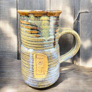 Vintage Hand Made Studio Pottery Tall Beer Mug Cup Coffee Mug Cup Artist Signed